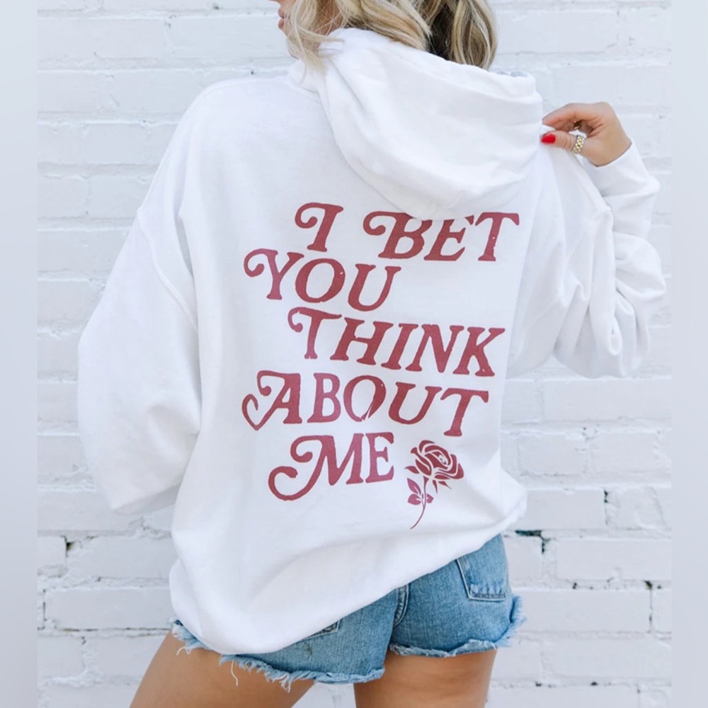 Girl Tribe Co I Bet You Think About Me Taylor Swift White Hoodie Sweatshirt M